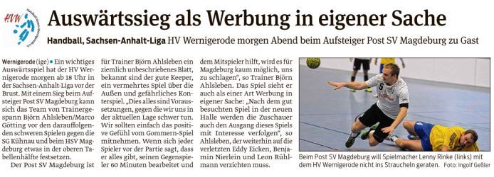 Die Volksstimme blickt auf das Samstagsspiel der 1. Mannschaft